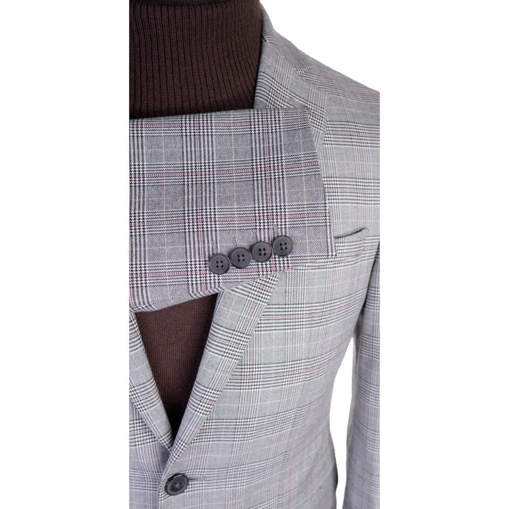 BAR III Blazer Sport Coat Blazer Sz 36S Plaid Gray Poly Blend 2-Button Jacket